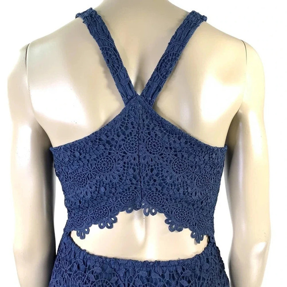 Hollister Crochet Halter Racerback Cut Out Mini Sheath Dress Women Size M Navy - Picture 3 of 16